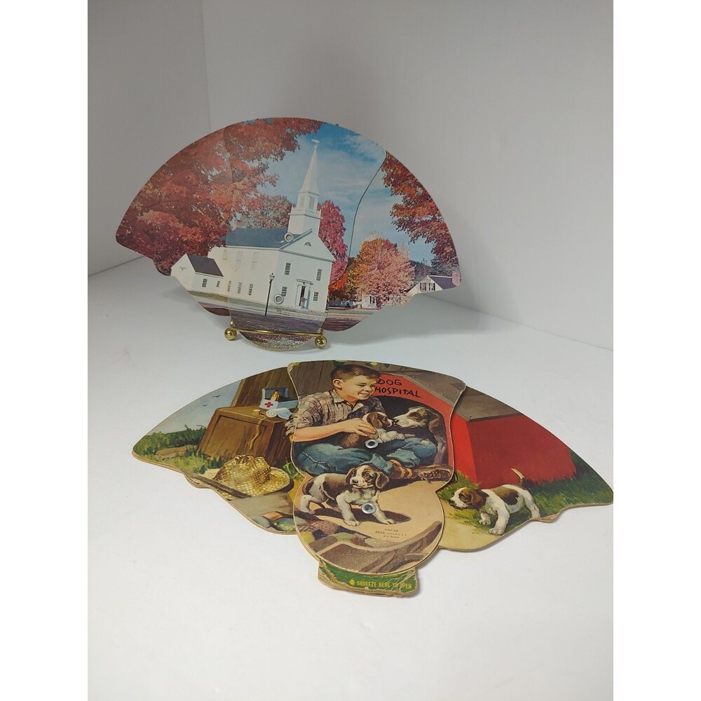 Lot of 2 Vintage Tri-Fold Cardboard Hand Fans Funeral Campbellsville, Ky